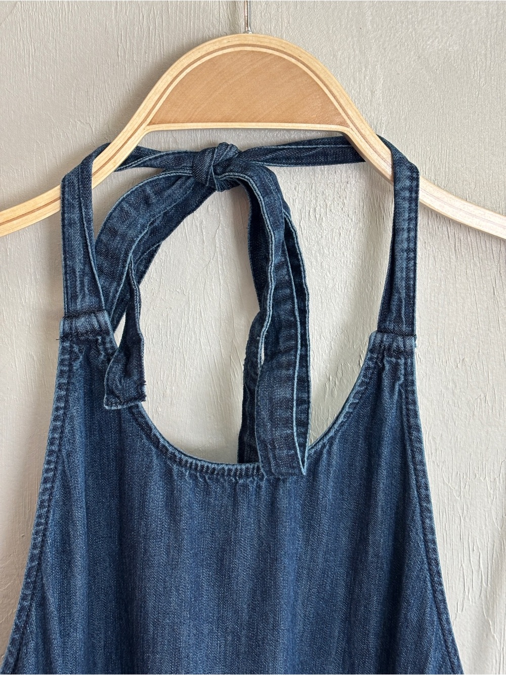 Free People Large Dark Denim Backless Halter Bubble Tent Dress Pockets Cotton - Picture 3 of 16